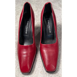 Evan Picone Vintage Red Leather Square Toe Heels Pumps Y2K Womens Size 7
